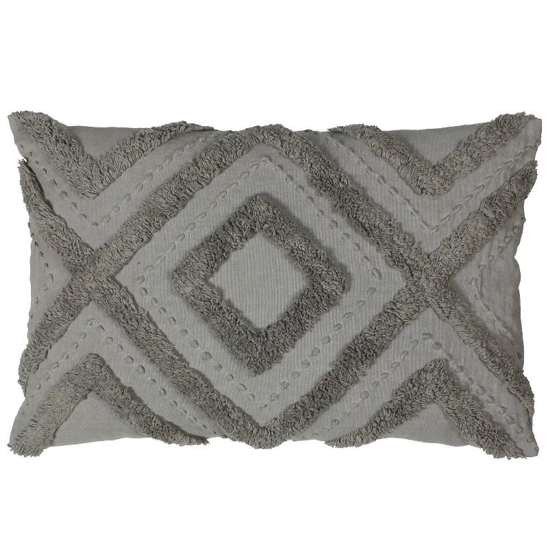 Midnight Madness Tufted Geometric Cushion | Grey | 30x50cm