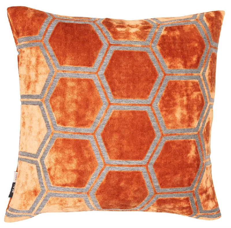 Special Price Hexagonal Cut Velvet Ivor Cushion | Orange | 56x56cm