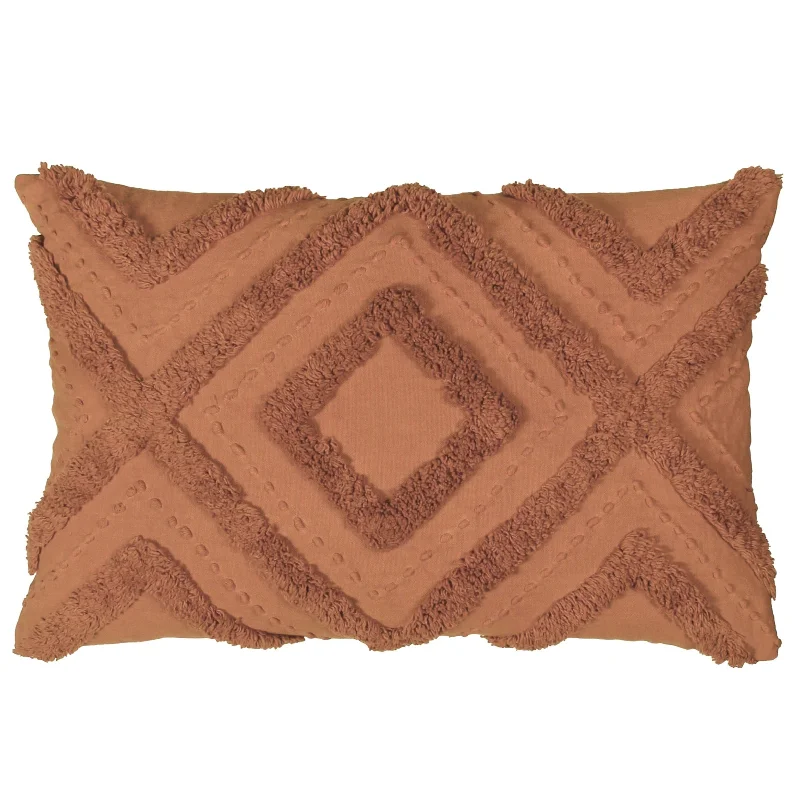 Price Cut Tufted Geometric Cushion | Brick Orange | 30x50cm