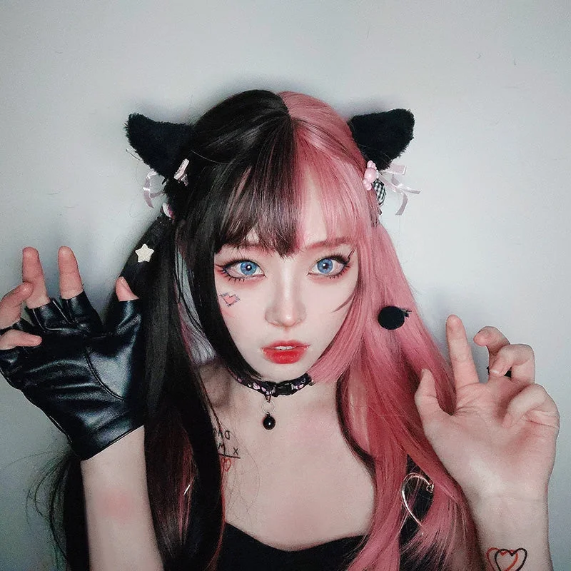 Exclusive Savings lolita black pink long straight wig yv30899