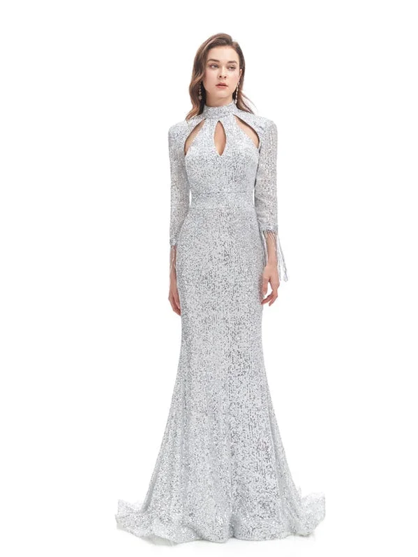 TIME-Limited Offer Silver Mermaid 3/4 Sleeves Cheap Prom Dresses Online,Evening Party Dresses,12769