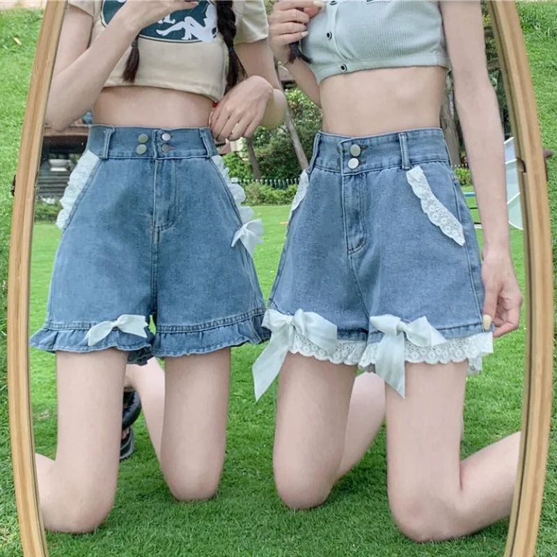 Major Savings Bow lace denim shorts yv30897