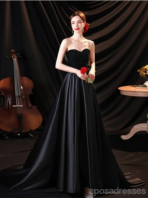 Markdowns Simple Black A-line Sweetheart Cheap Long Prom Dresses Online,12753