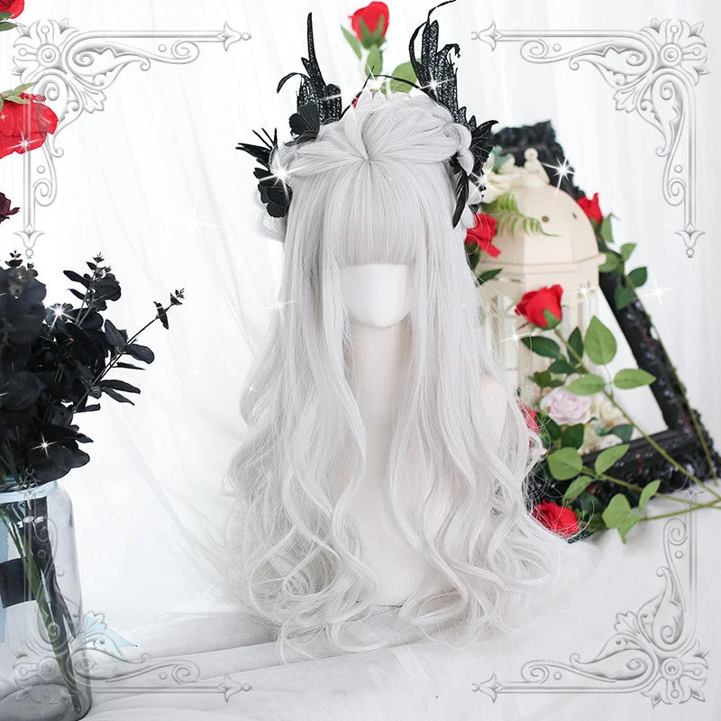 Online Only Lolita Silver White Long Curly Wig yv30892
