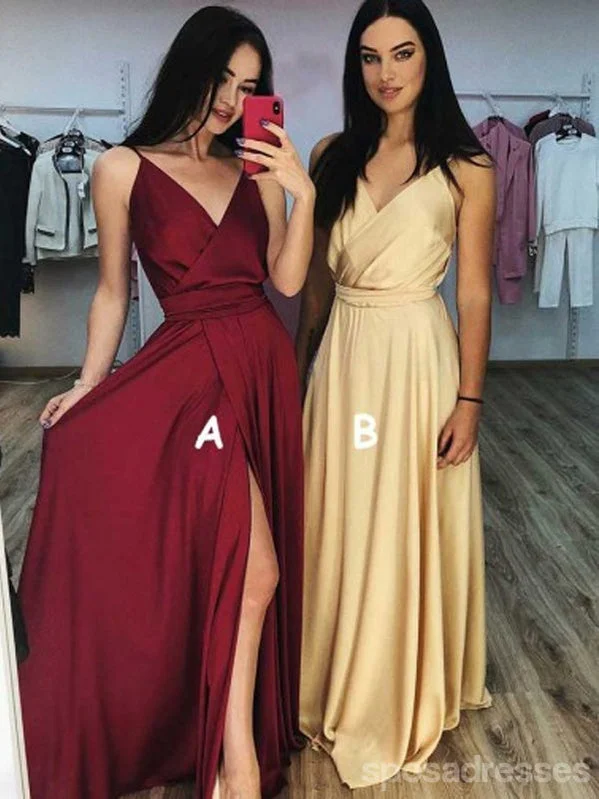 Savings Alert Mismatched A-line Spaghetti Straps V-neck Cheap Long Prom Dresses Online,12806
