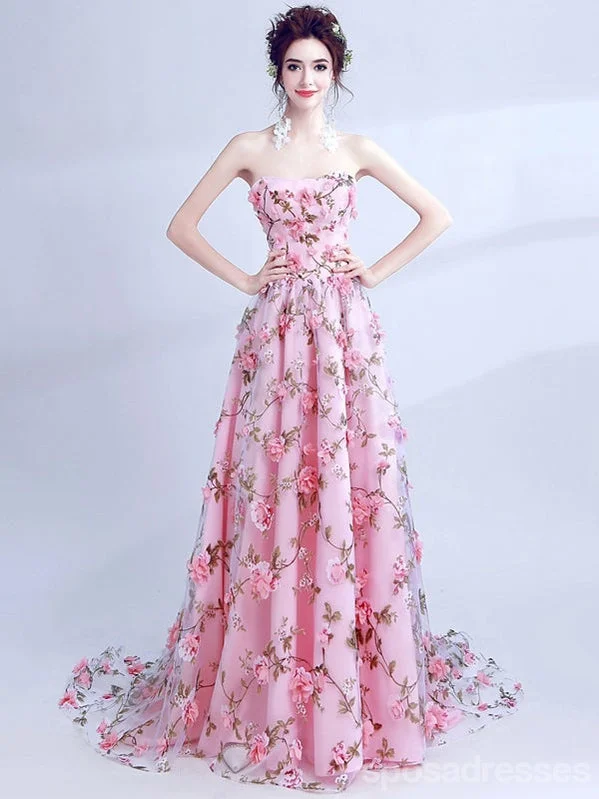 Price Cut Cute Floral Pink A-line Sweetheart Long Prom Dresses Online, Dance Dresses,12750