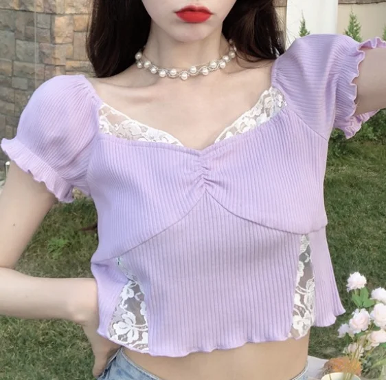 New Deals cute lace t-shirt yv30896