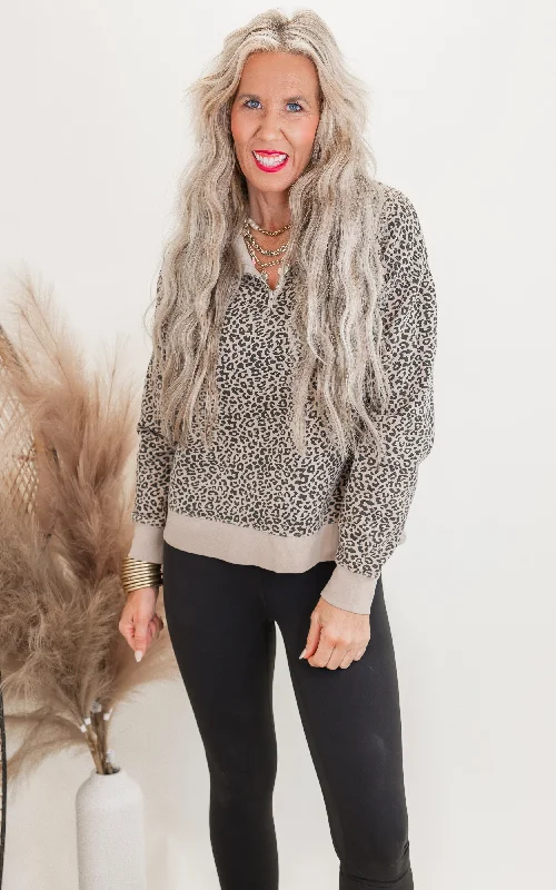Super Savings 1/2 Mock Neck Cheetah Pullover** - Final Sale
