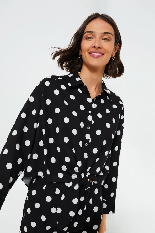 Act Fast Black Polka Dot Tie-Front Juliana Shirt