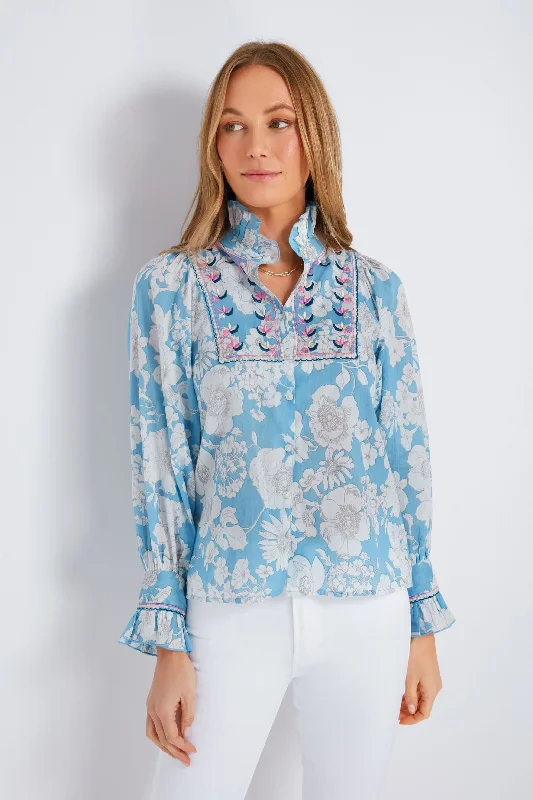 Final Clearance Blue Peony Blouse