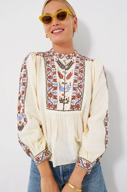 Loyalty Reward Cream Ellabeth Embroidered Long Sleeve Top