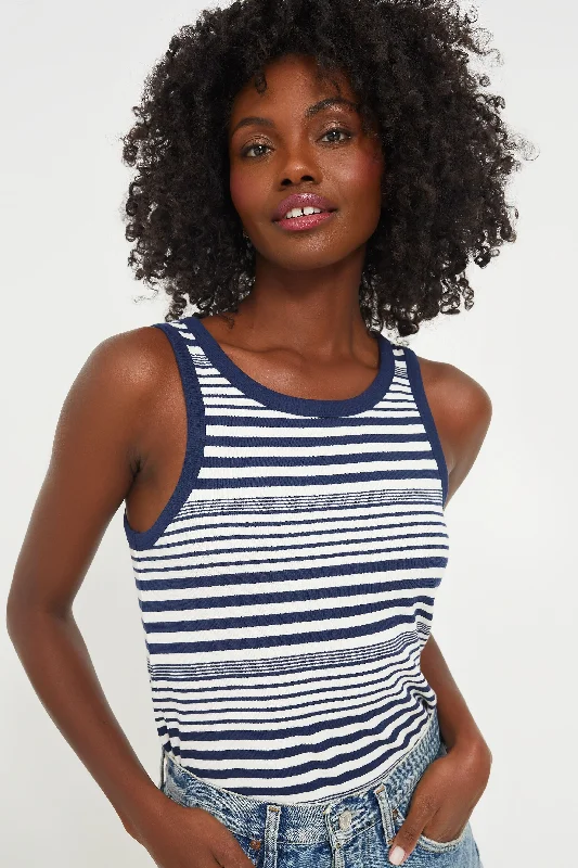 Online Only Marshmallow and Navy Stripe Heritage Rib Tank