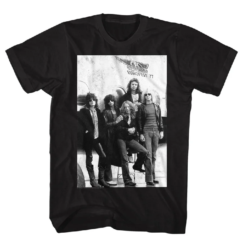 Final Clearance Aerosmith Black and White Photo Black T-shirt