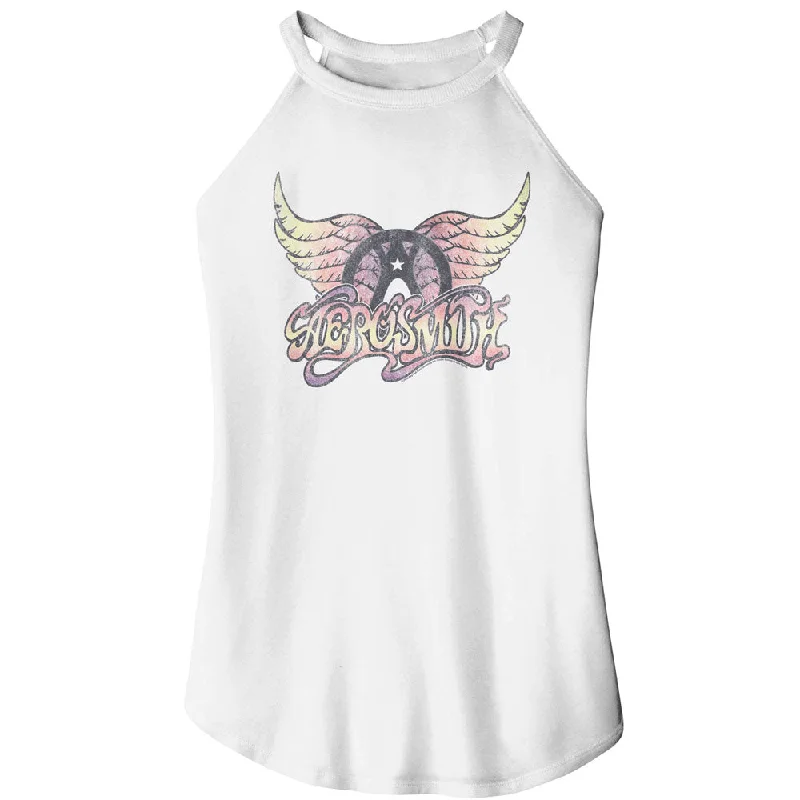 Huge Discounts Aerosmith Faded Wing Logo Ladies White Rocker Tank Top