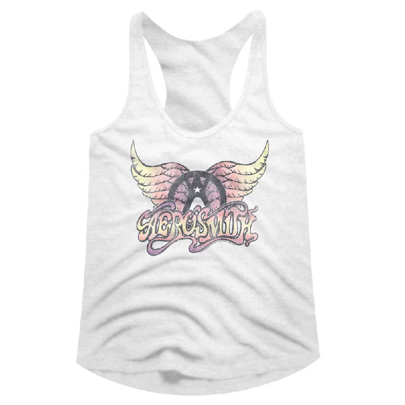 Hurry In Aerosmith Ladies Racerback Tanktop Faded Wing Logo Tank