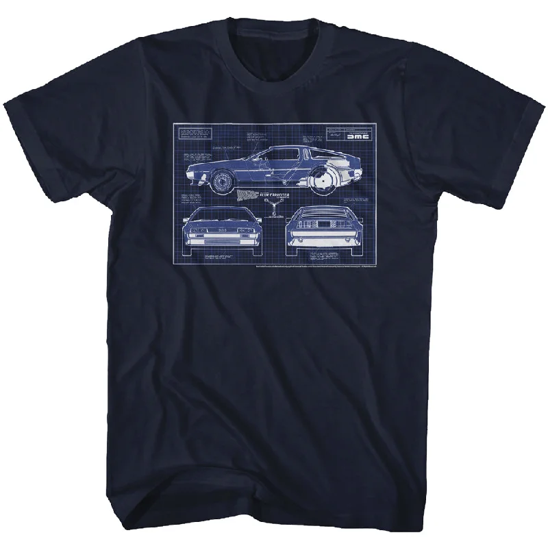 Deal of the Week Back to the Future DeLorean Blueprints Navy Tall T-shirt
