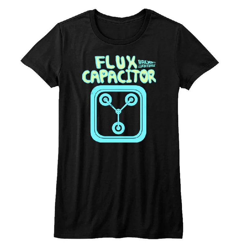 Lowest Prices Back to the Future Flux Capacitor Bright Letters Juniors Black T-shirt