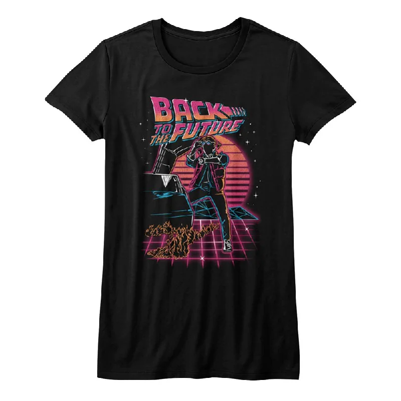 Huge Savings Back to the Future Neon Marty McFly Juniors Black T-shirt
