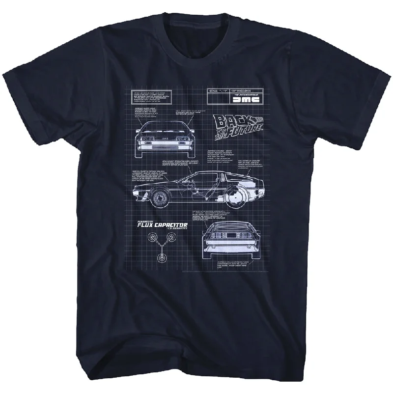 YEAR-End Clearance Back to the Future Time Machine Blueprints Navy T-shirt