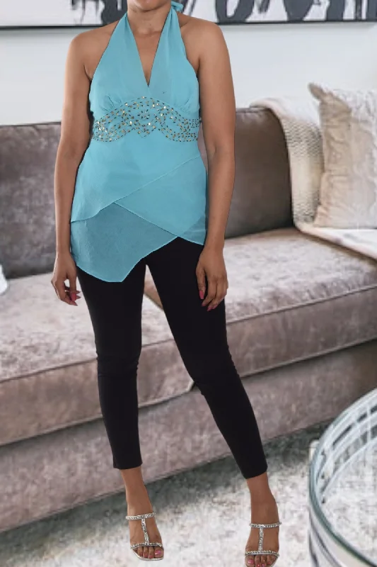 Shop and Save Blue Halter Neck Top