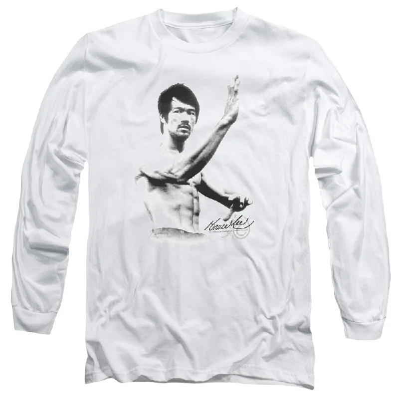 Huge Savings Bruce Lee Serious Fighting Pose White Long Sleeve Shirt