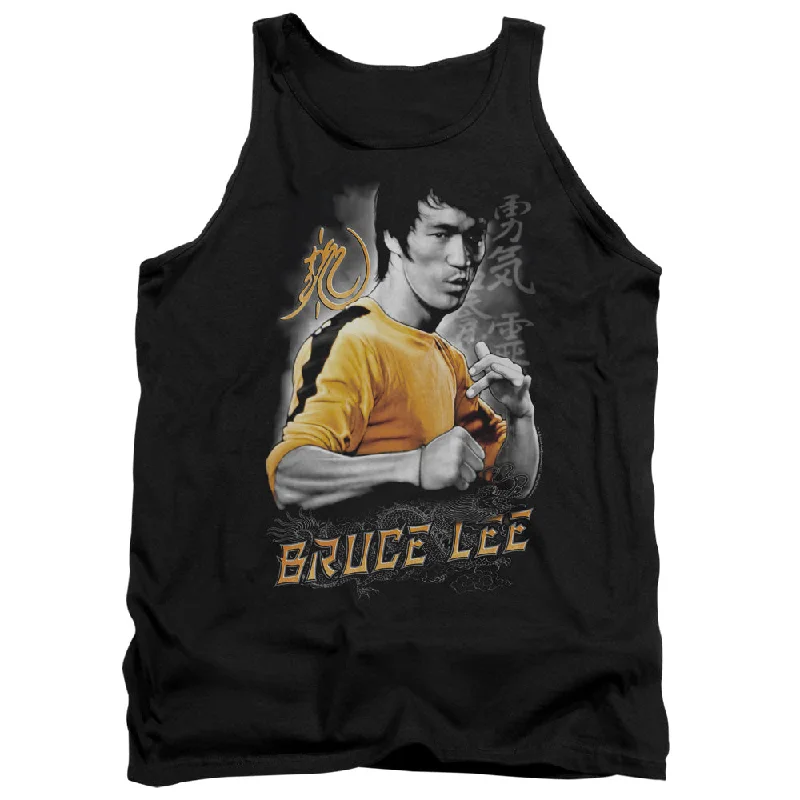 Steals and Deals Bruce Lee Yellow Dragon Black Tank Top