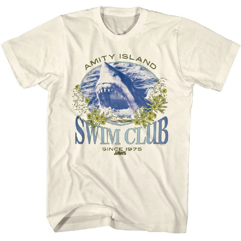 Now or Never Jaws Amity Island Swim Club Natural T-shirt