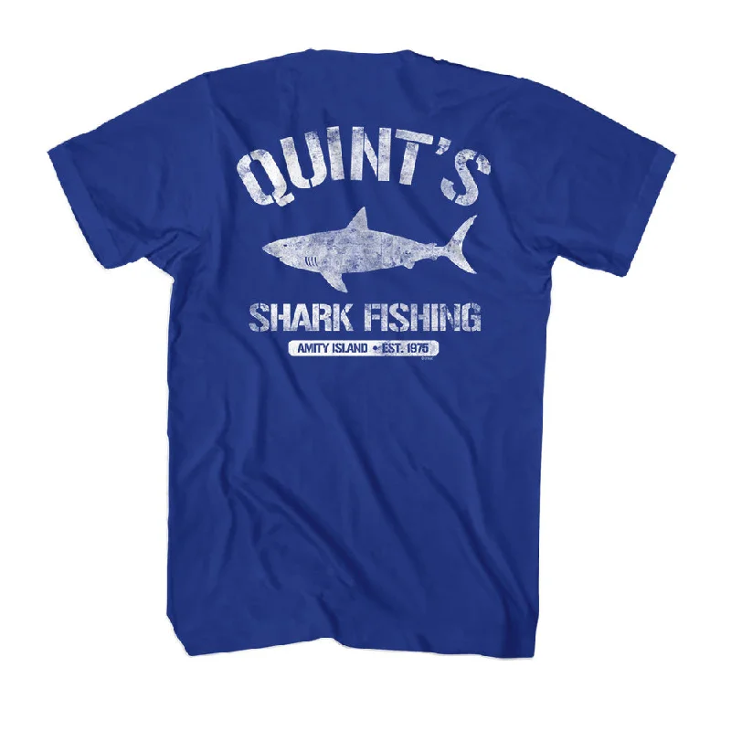Quick Sale Jaws Quint's Shark Fishing Royal T-shirt Front and Back