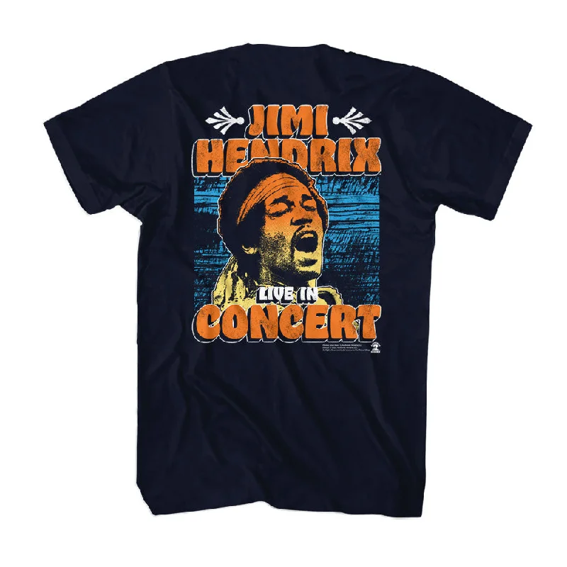 Price Drop Jimi Hendrix Live in Concert Navy Tall T-shirt Front and Back