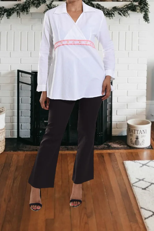 Act Now Ladies White Trim Blouse