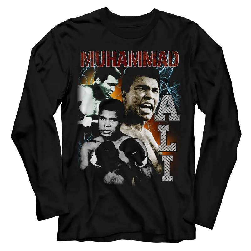 Price Smash Muhammad Ali Long Sleeve T-Shirt Lightning Collage Black Tee