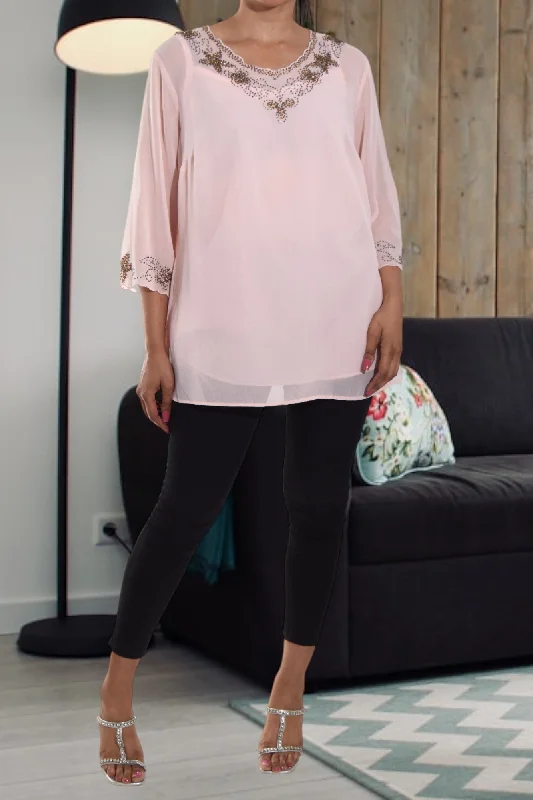 Super Deal Pink Chiffon Blouse