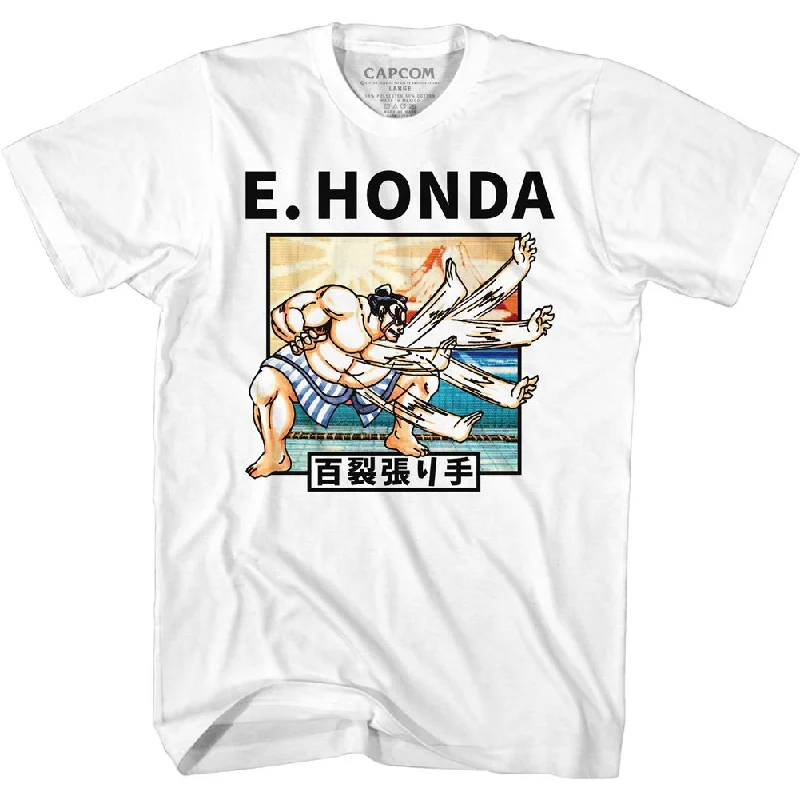 Mega Deal Street Fighter E Honda Moves White Tall T-shirt