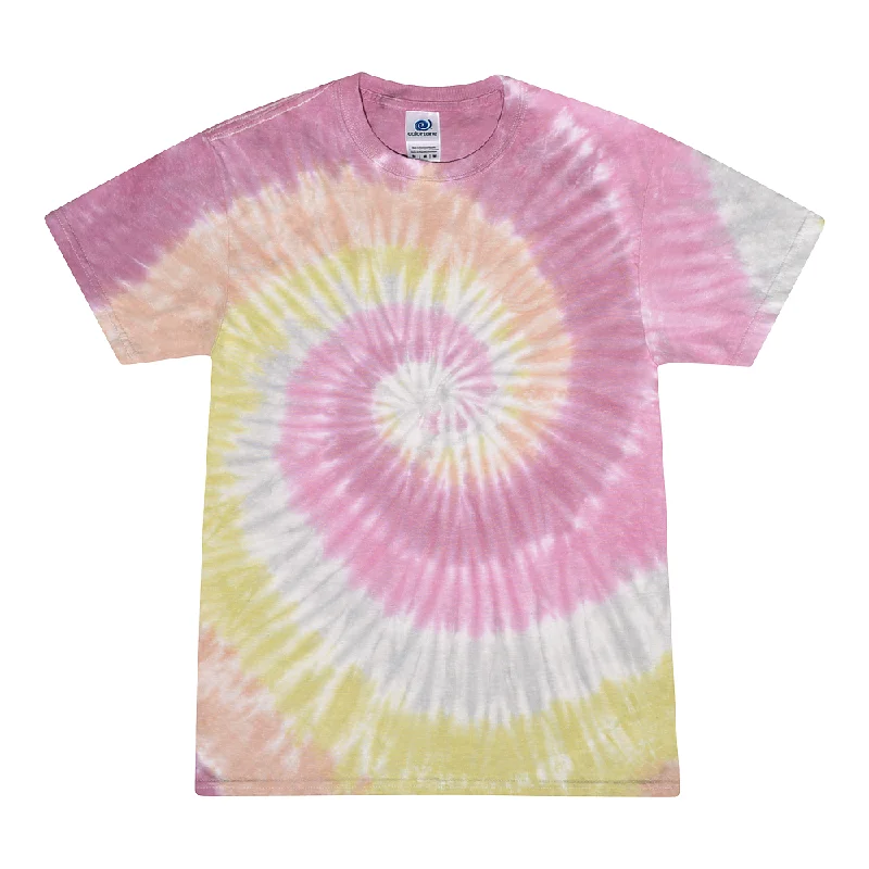 Warehouse Sale Tie Dye Multi Color Swirl Streak Classic Fit Crewneck Short Sleeve T-shirt for Kids, Desert Rose